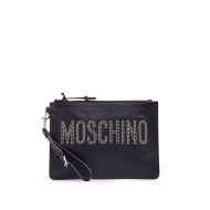 Moschino Rhinestone logo leather clutch