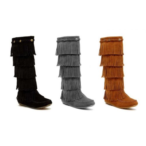  Womens Five-Layer Fringe Boots