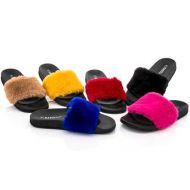 Rasolli Womens Josey Fur Slide Sandals
