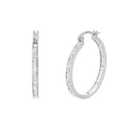 Genuine Diamond Accent Hoop Earrings in 18K White or Gold Plating