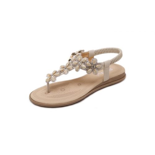  Women Bohemian Glitter Summer Flat Sandals T Strap Prime Thong Shoes