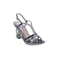 Jeweled Textured Shiny Black Formal Slide Open-toe Sandal Heels