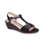 BALDI Womens Black/ Tan Sharps Casual Wedge Sandals