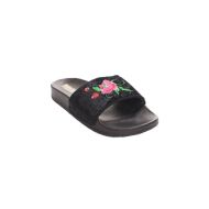 Soho Shoes Womens Open Toe Rose Embroidered Faux Fur Slide Slippers