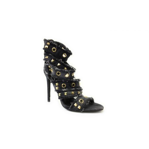  Women Distressed Ankle Height Open Toe Thick Strapped Gold Studded