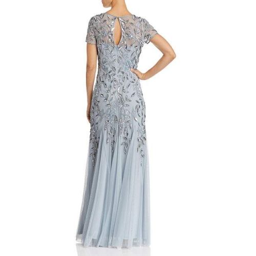  Adrianna Papell Short-Sleeve Beaded Gown