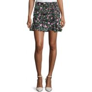 Veronica Beard Violet Painted Floral-Print Ruched Mini Skirt