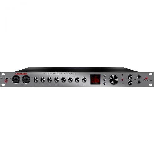  Antelope Audio},description:The Discreet 8 interface features 8 console-grade, fully-discrete microphone preamps, exceptional converters, clocking and monitoring and FPGA powered e