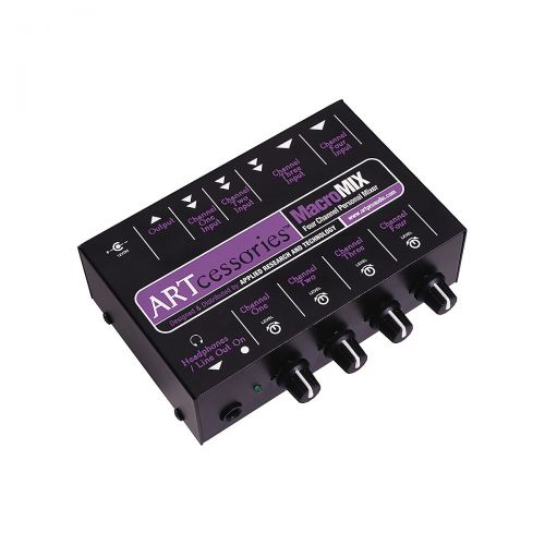  ART},description:The MacroMIX gives you 4 channels with level controls, a variety of input types, and active mixing circuitry. Use this mini mixer from ART for all kinds of situati