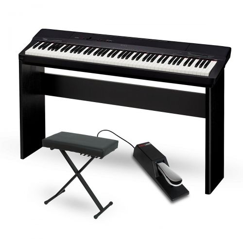 카시오 Casio Privia PX-160BK Digital Piano with CS-67 Stand Sustain Pedal and Deluxe Keyboard Bench