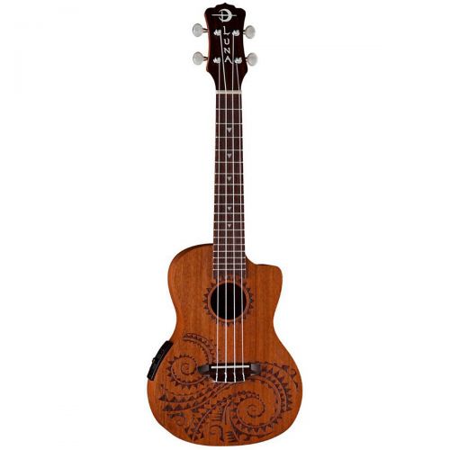  Luna Guitars},description:This traditional concert uke takes its design from traditional Hawaiian body ornamentation. Those designs were monochromatic, tattooed in black against br