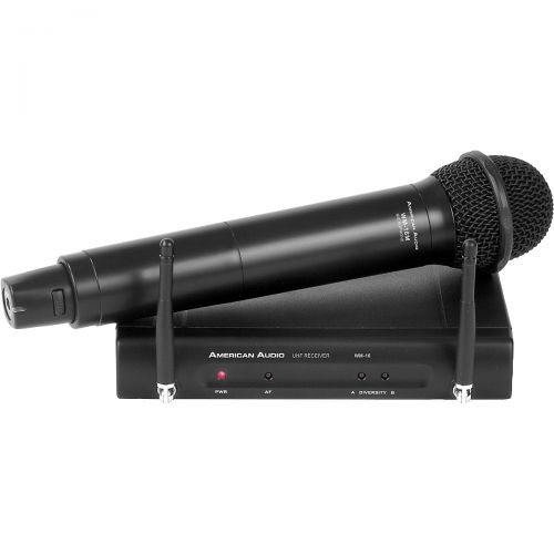  American Audio},description:The WM-16HH is a wireless handheld microphone with an operating range of up to 150 feet. It features switching diversity for improved reliability of the