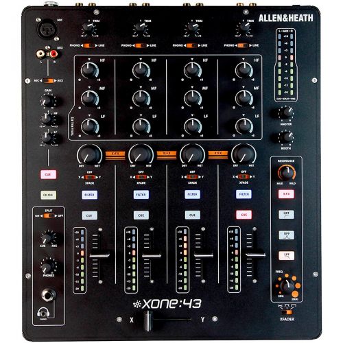  Allen & Heath},description:Created for DJs and electronic music purists, Xone:43 is a 4+1 channel DJ mixer that offers the very best of analogue audio quality, including the legend