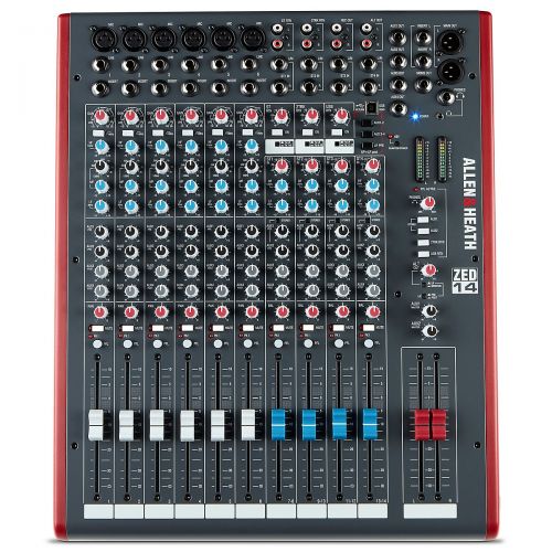  Allen & Heath},description:The Allen & Heath ZED-14 USB Mixing Console has incredibly advanced features for a mixer at this level-it has 13 independent sources to the mix, 10 indep
