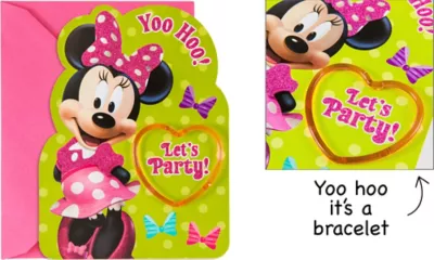 PartyCity Premium Prismatic Minnie Mouse Invitations with Bracelets 8ct