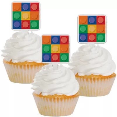 PartyCity Building Blocks Cupcake Picks 12ct