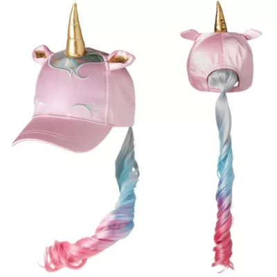 PartyCity Child Pink Unicorn Baseball Hat with Ponytail