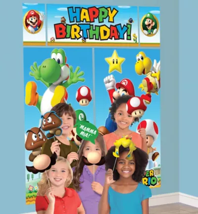 PartyCity Super Mario Scene Setter with Photo Booth Props