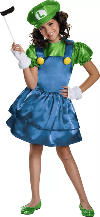 PartyCity Girls Miss Luigi Costume - Super Mario Brothers
