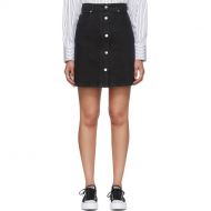 MSGM Black Washed Denim Micro Logo Skirt