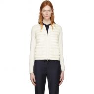 Moncler White Down Front Zip-Up Sweater