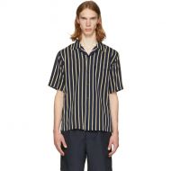 AMI Alexandre Mattiussi Navy & Yellow Stripe Short Sleeve Shirt