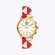Tory Burch TORYTRACK HYBRID SMARTWATCH, RED/IVORY/LUGGAGE/GOLD-TONE, 38MM