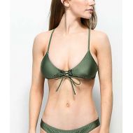 DAMSEL Damsel Shimmer Olive Lace Up Bralette Bikini Top