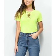 LOVE, FIRE Love. Fire Haydon Neon Yellow Lace-Up Top