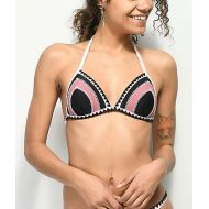 MALIBU DREAM GIRL Malibu Blanket Stitch Pink & Black Molded Bikini Top