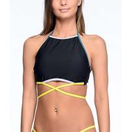 MALIBU DREAM GIRL Malibu Colorblock Black High Neck Halter Bikini Top