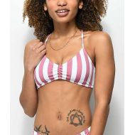 MALIBU DREAM GIRL Malibu Mauve & White Striped Cross Back Bikini Top