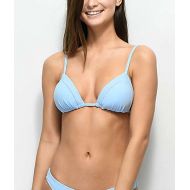 MALIBU DREAM GIRL Malibu Ribbed Light Blue Molded Triangle Bikini Top