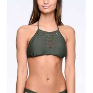 MALIBU DREAM GIRL Malibu Surfs Up Olive Laser Cut High Neck Halter Bikini Top