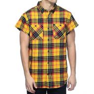 NINTH HALL Ninth Hall Enzo Yellow & Red Destroyed Short Sleeve Flannel Shirt