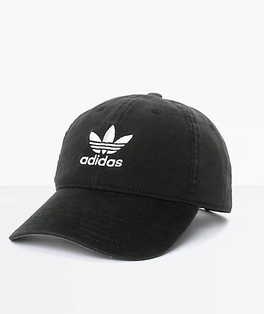 ADIDAS adidas Mens Trefoil Curved Bill Black Strapback Hat