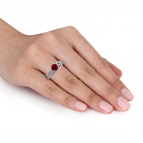  Miadora 10k White Gold Created Ruby and 16ct TDW Diamond Bridal Ring Set by Miadora