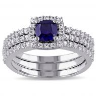 Miadora Sterling Silver Created Blue and White Sapphire Bridal Ring Set by Miadora