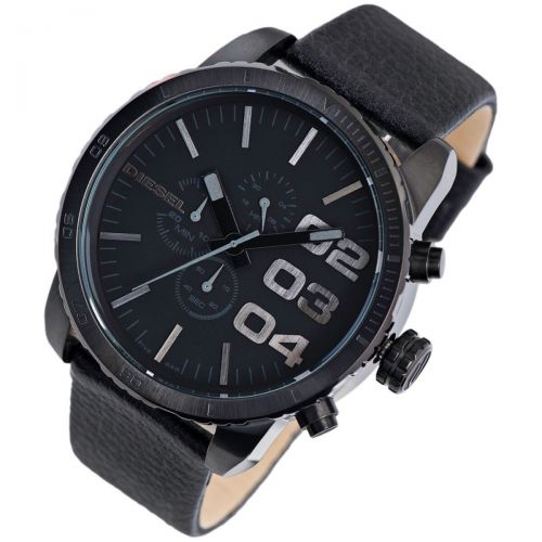  Diesel Mens Chronograph Black Dial Black Leather Watch DZ4216 by Diesel