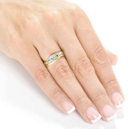  Annello by Kobelli 14k Yellow Gold 12ct TDW Princess Diamond Curved Three Stone Bridal Ring Set by Annello