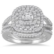 Marquee Jewels 10k White Gold 78ct TDW Diamond Triple Halo Princess Bridal Ring Set by Marquee Jewels