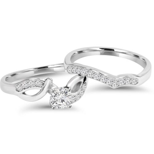  10k White Gold 34ct TDW Engagement Wedding Ring Set by Bliss
