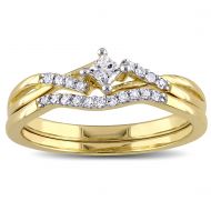 Miadora Yellow Plated Sterling Silver 15ct TDW Princess-cut Diamond Bypass Bridal Ring Set by Miadora