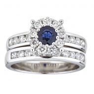 Anika and August 18k White Gold Ceylon Blue Sapphire and Diamond Bridal Ringby Anika and August