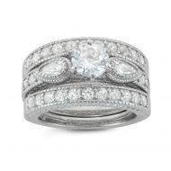 Gioelli Sterling Silver Round-cut Created White Sapphire 3-piece Bridal Ring Set by Gioelli Designs
