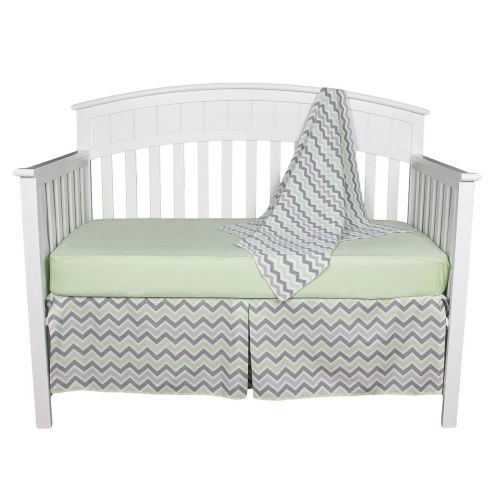 Green and Gray Chevron Zig Zag Baby Bedding Set With Sweater Blanket