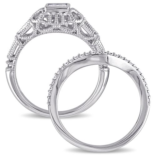  Miadora Signature Collection 14k White Gold 12ct TDW Diamond Vintage Bridal Ring Set by Miadora