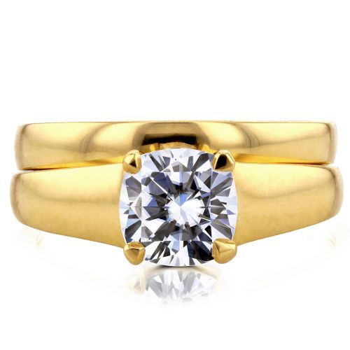  Annello by Kobelli 14k Yellow Gold 1 110ct Cushion Moissanite (HI) Classic Solitaire Bridal Set by Annello