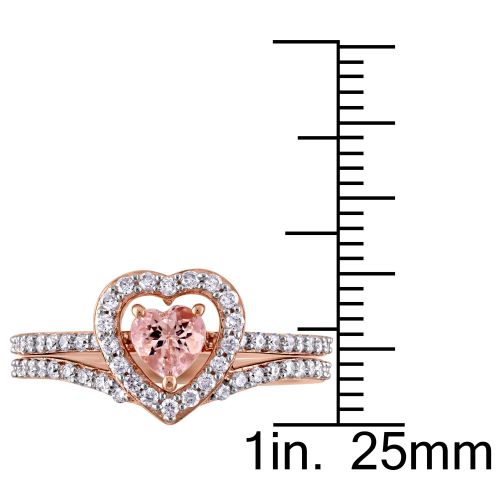  Miadora Signature Collection 10k Rose Gold Morganite and 12ct TDW Diamond 2-Piece Bridal Ring Set by Miadora