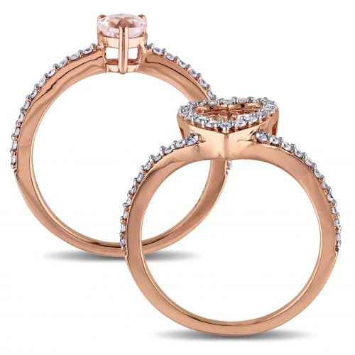  Miadora Signature Collection 10k Rose Gold Morganite and 12ct TDW Diamond 2-Piece Bridal Ring Set by Miadora